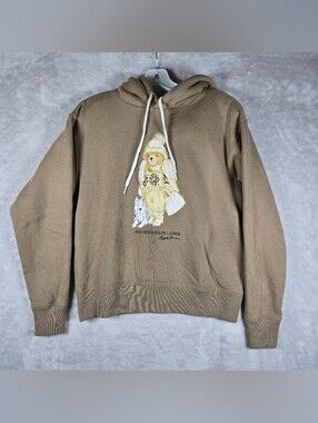 Polo Ralph Lauren Winter Bear Fleece Hoodie Sweater Womens Sz Small Tan Pullover